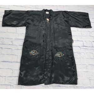 Pacific Kimono Robe ONE SIZE Black Satin Chinese Dragon Embroidered VINTAGE 90s